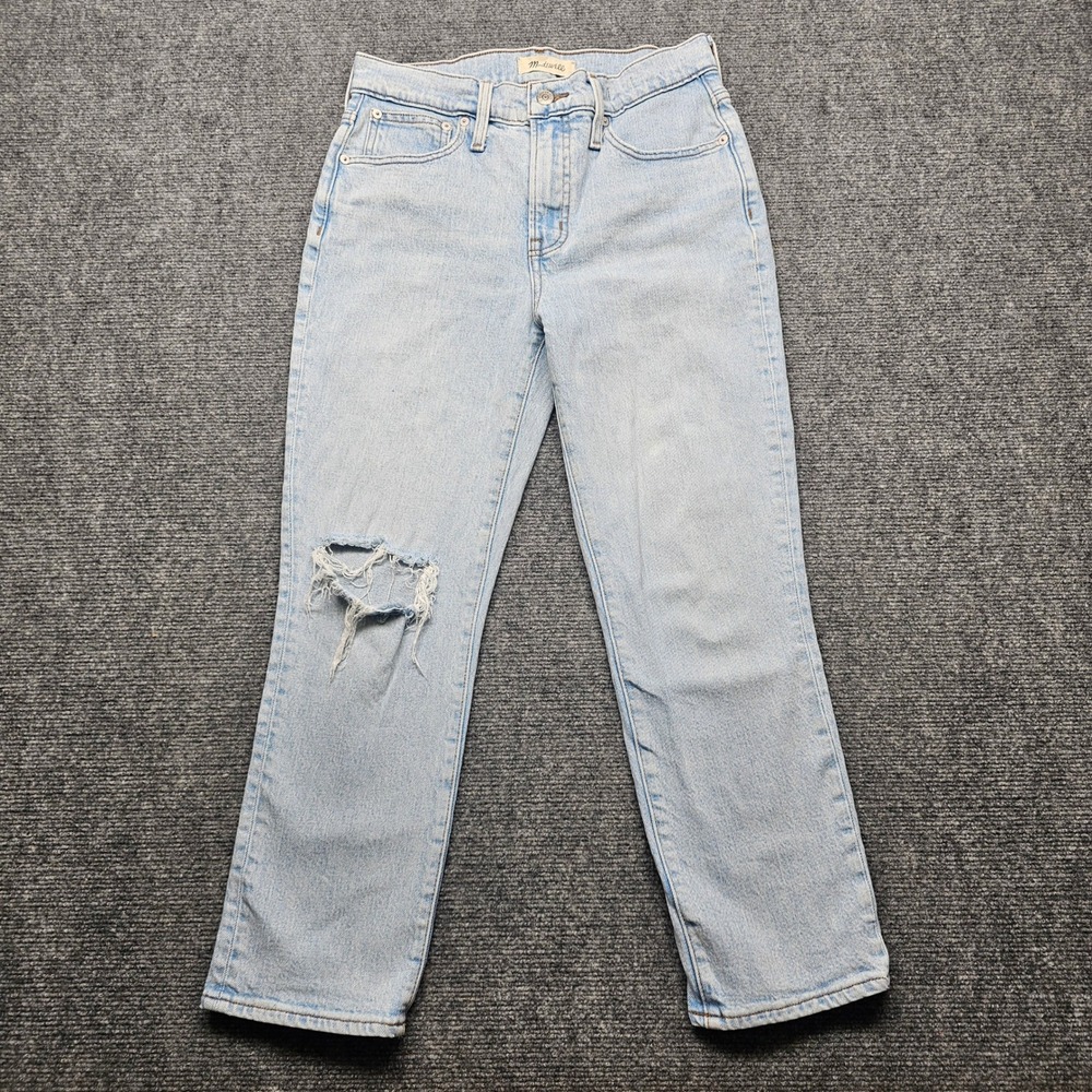 Madewell High Rise Straight Leg Distressed Jeans Light Wash 27 Petite NF732